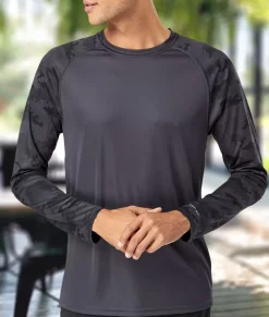 Nayked Apparel T-Shirts>Men'S Cayman Performance Upf Camo Colorblock Long Sleeve T-Shirt