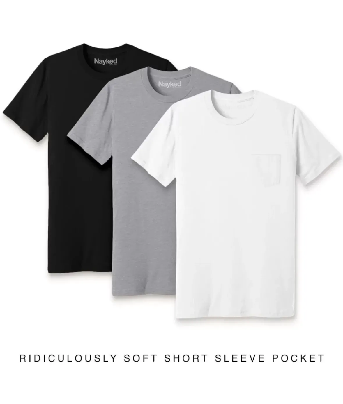Nayked Apparel T-Shirt Packs>Men'S 3Pk Ridiculously Soft 100% Cotton Pocket T-Shirt Favorites