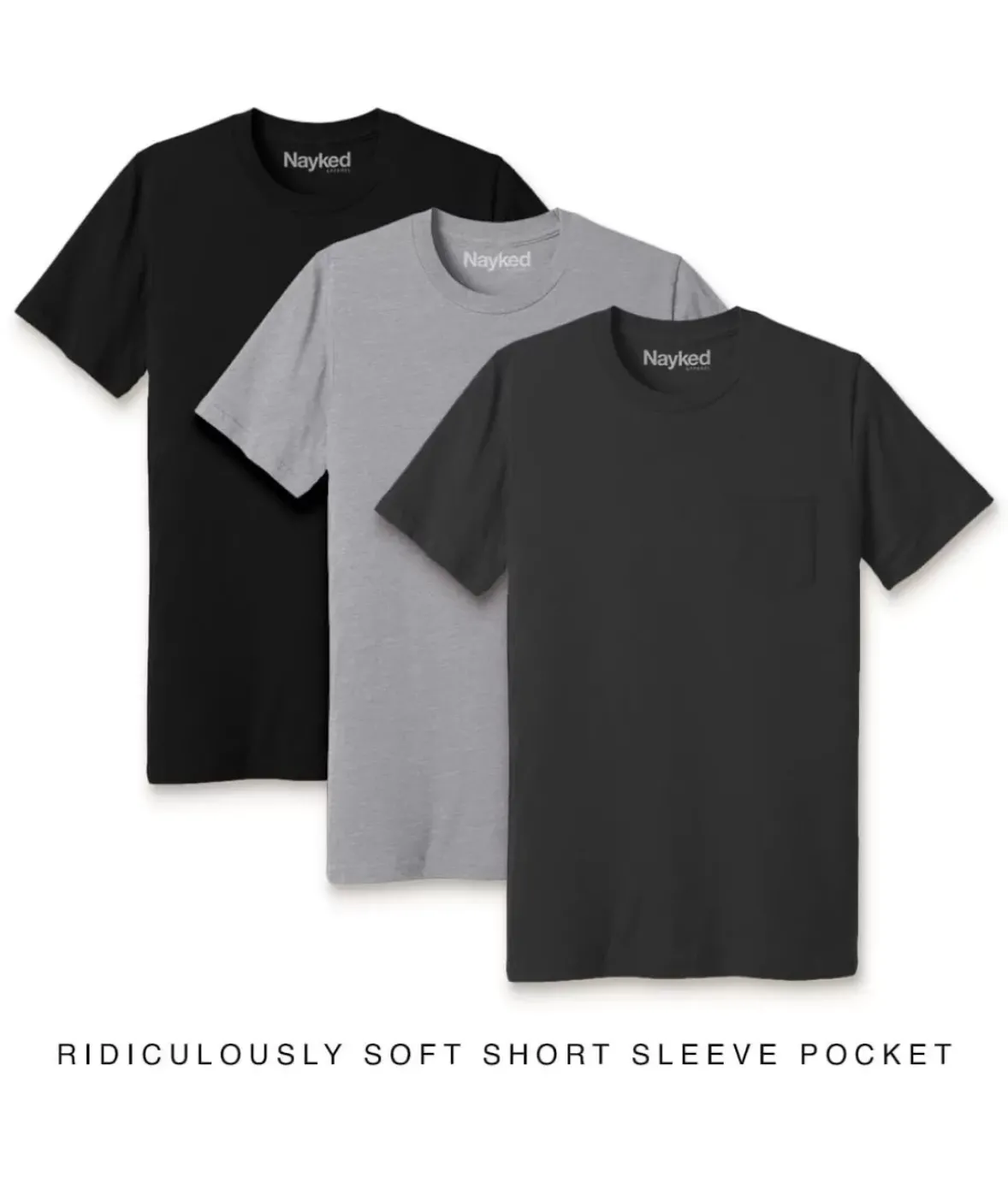 Nayked Apparel T-Shirts>Men'S 3Pk Ridiculously Soft 100% Cotton Pocket T-Shirt Favorites