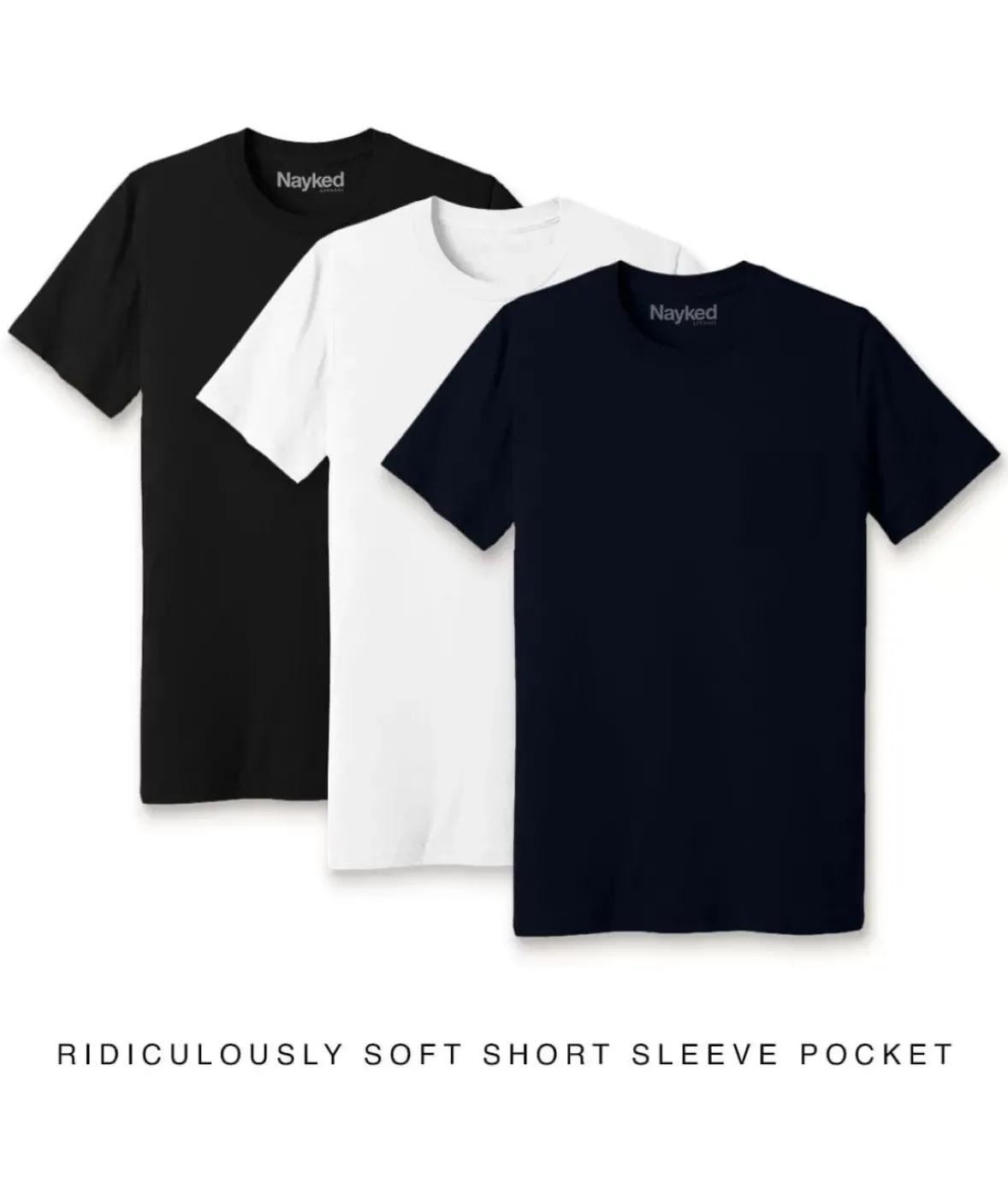 Nayked Apparel T-Shirts>Men'S 3Pk Ridiculously Soft 100% Cotton Pocket T-Shirt Favorites