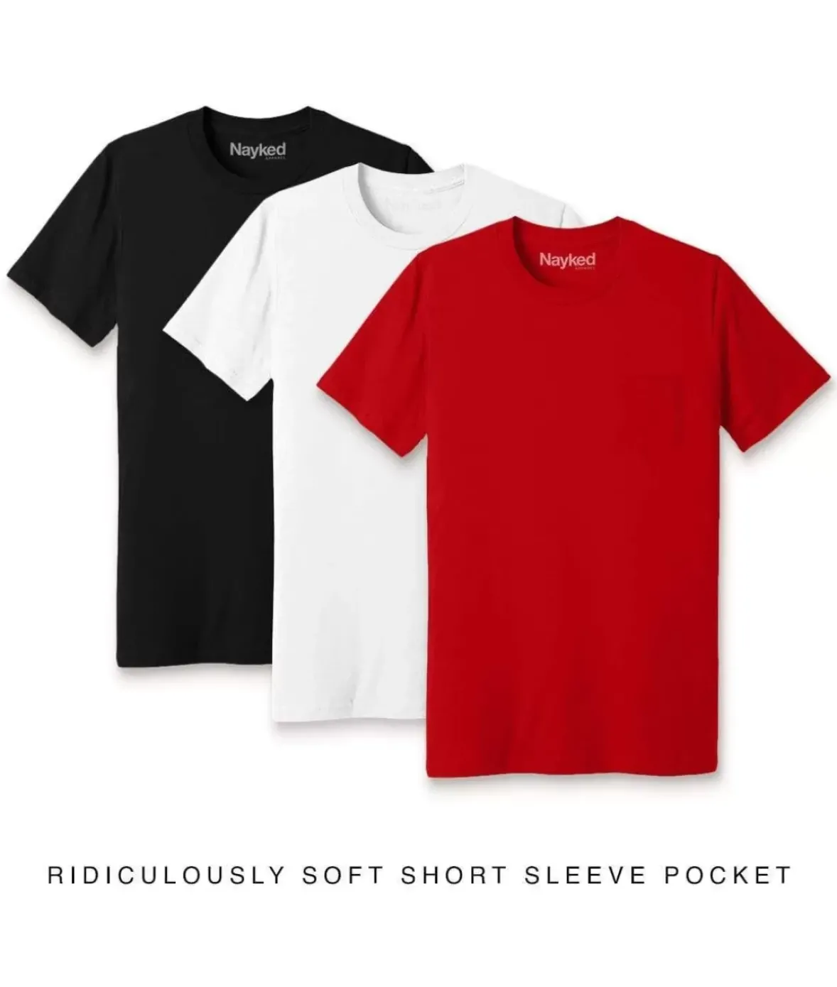 Nayked Apparel T-Shirts>Men'S 3Pk Ridiculously Soft 100% Cotton Pocket T-Shirt Favorites
