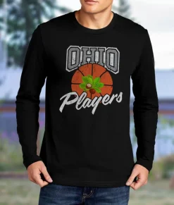 Nayked Apparel Shirts>Men'S Ridiculously Soft 100% Cotton Long Sleeve Graphic Tee | Ohio Players (Buckeye Leaf) Black