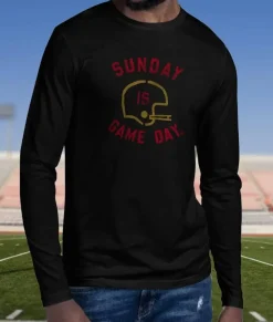 Nayked Apparel T-Shirts>Men'S Ridiculously Soft Cotton Long Sleeve Graphic Tee | Sunday Is Game Day