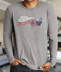 Nayked Apparel Shirts>Men'S Ridiculously Soft Lightweight Long Sleeve Graphic Crew Shirt | Honor And Remember