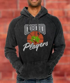 Nayked Apparel Hoodies & Sweatshirts>Men'S Vintage Raglan Graphic Hoodie | Ohio Players (Buckeye Leaf) Vintage Black