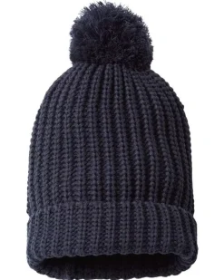 Nayked Apparel Accessories>Soft Chunky Knit Two-Tone Hat With Pom Pom And Solid Color Beanie With Pom Pom And Cuff