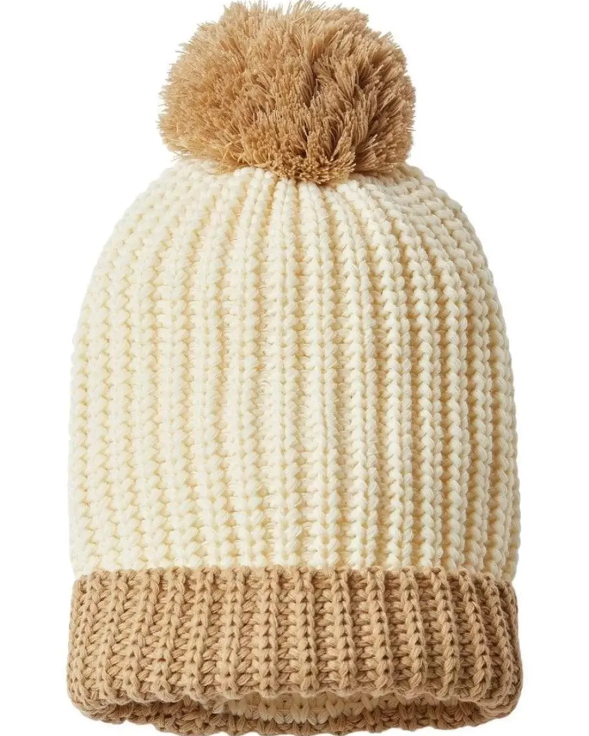Nayked Apparel Accessories>Soft Chunky Knit Two-Tone Hat With Pom Pom And Solid Color Beanie With Pom Pom And Cuff