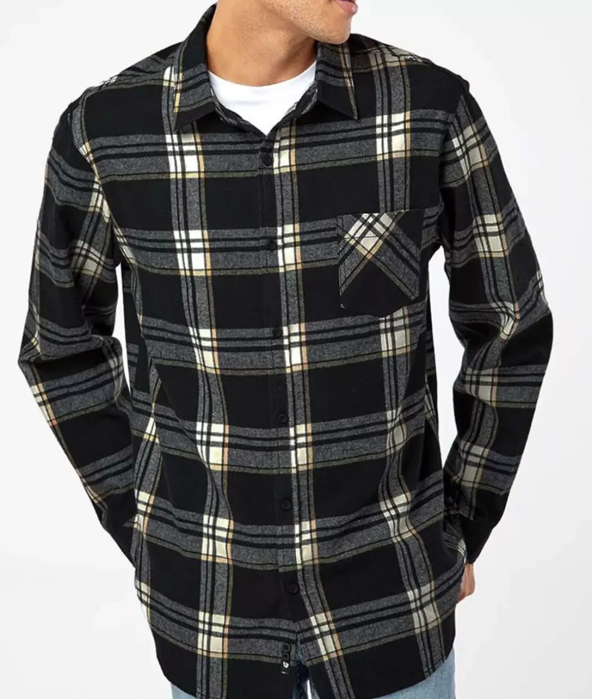 Nayked Apparel Shirts>Soft Flannel Plaid Shirt With Chest Pocket