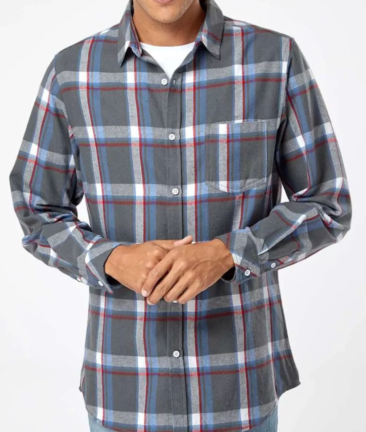 Nayked Apparel Shirts>Soft Flannel Plaid Shirt With Chest Pocket