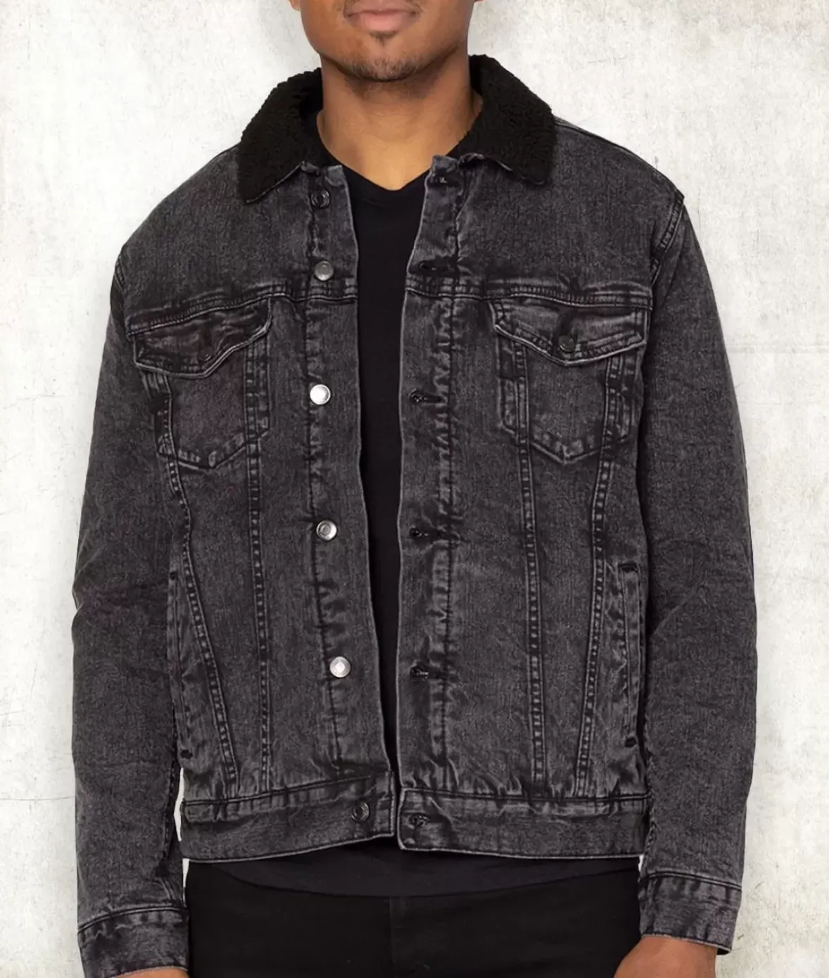 Nayked Apparel Outerwear>Unisex Soft Sherpa Lined Vintage Denim Jacket