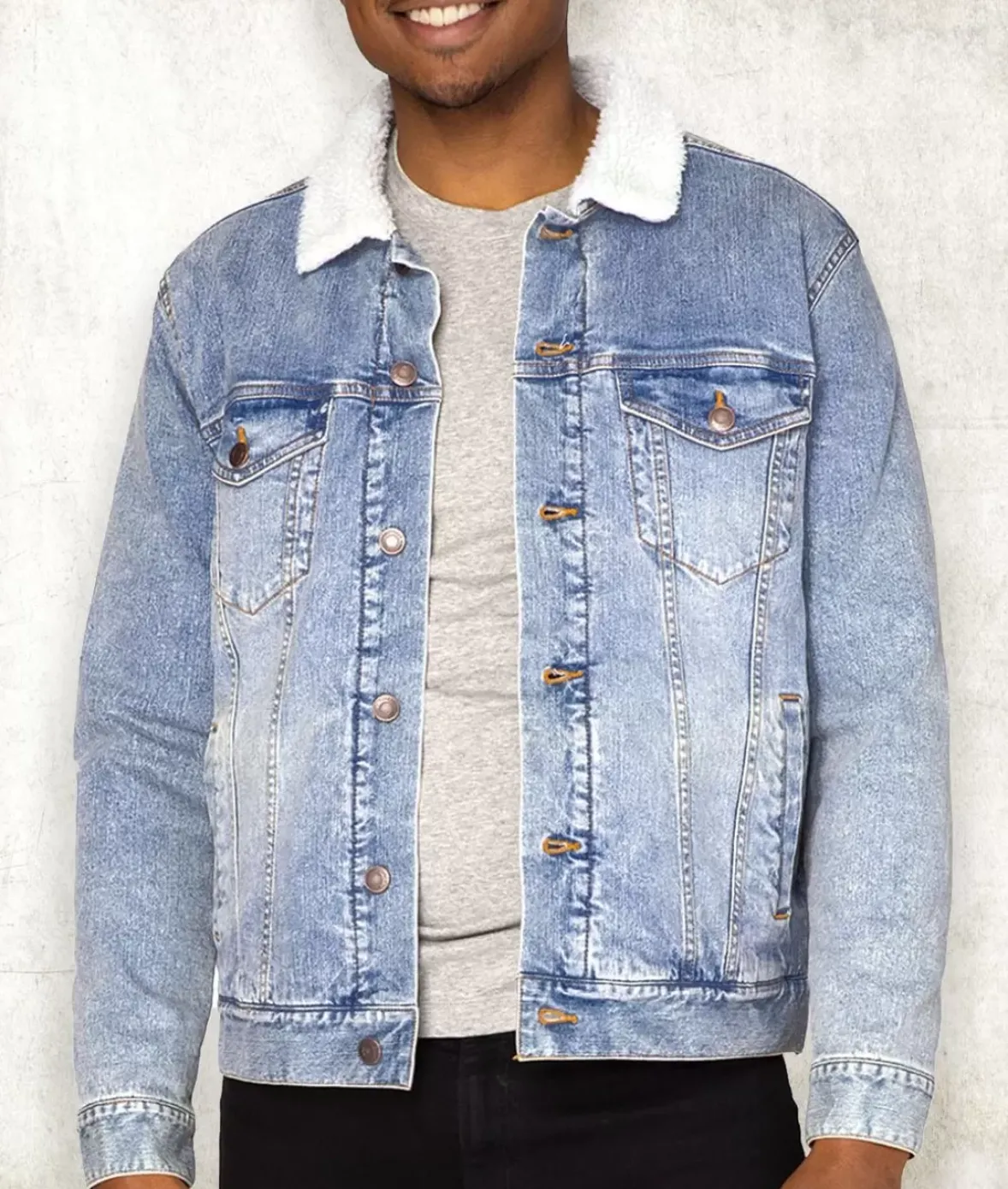 Nayked Apparel Outerwear>Unisex Soft Sherpa Lined Vintage Denim Jacket
