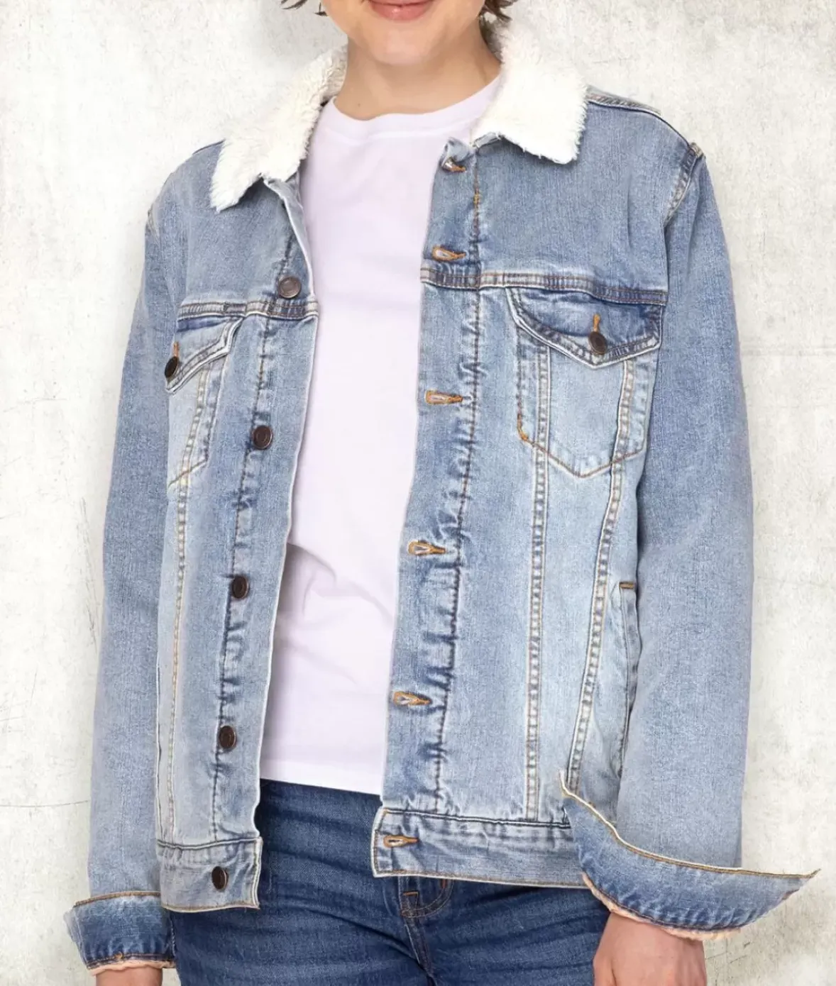 Nayked Apparel Outerwear>Unisex Soft Sherpa Lined Vintage Denim Jacket