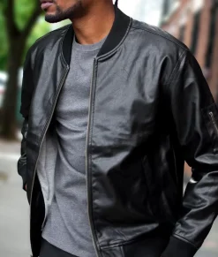 Nayked Apparel Shirts>Vegan Leather Recycled Bomber Jacket