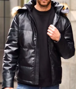 Nayked Apparel Outerwear>Vegan Leather Recycled Puffer Jacket Black Vegan Leather