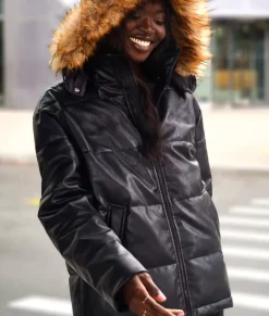 Nayked Apparel Shirts>Vegan Leather Recycled Puffer Jacket Black Vegan Leather