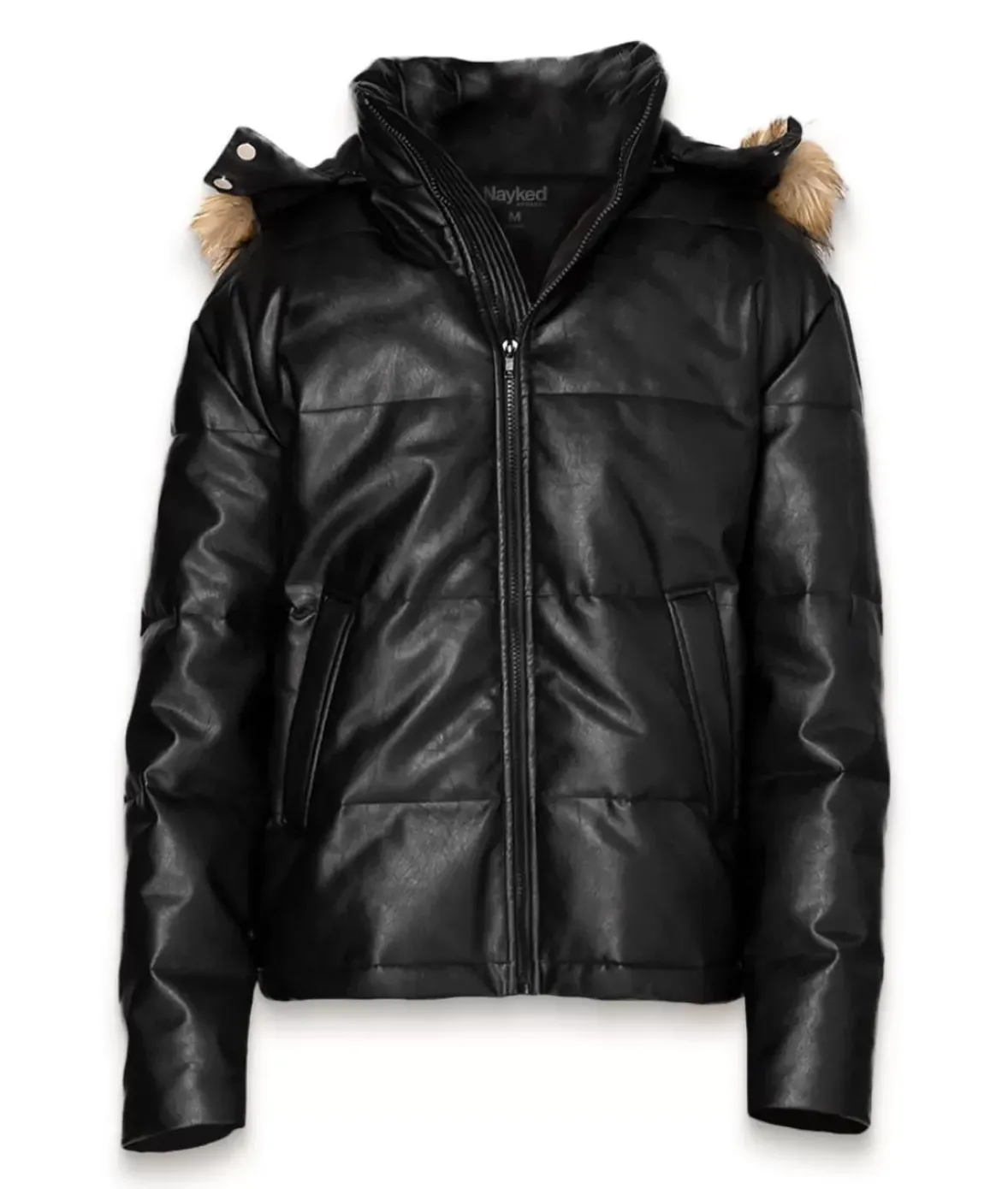 Nayked Apparel Shirts>Vegan Leather Recycled Puffer Jacket Black Vegan Leather