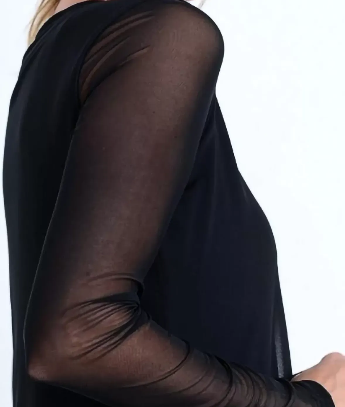 Nayked Apparel Hoodies & Sweatshirts>Women'S Mesh Sleeve Overlay Crop Top/Discontinued Black