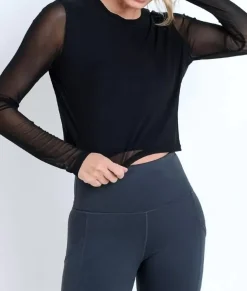 Nayked Apparel Athleisure>Women'S Mesh Sleeve Overlay Crop Top/Discontinued Black
