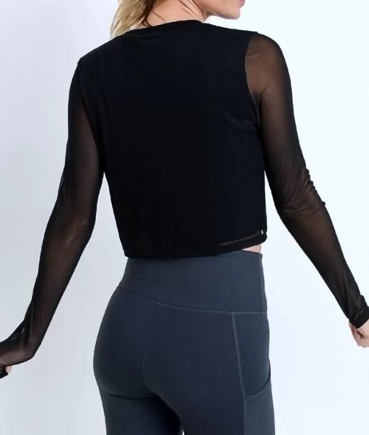 Nayked Apparel Athleisure>Women'S Mesh Sleeve Overlay Crop Top/Discontinued Black