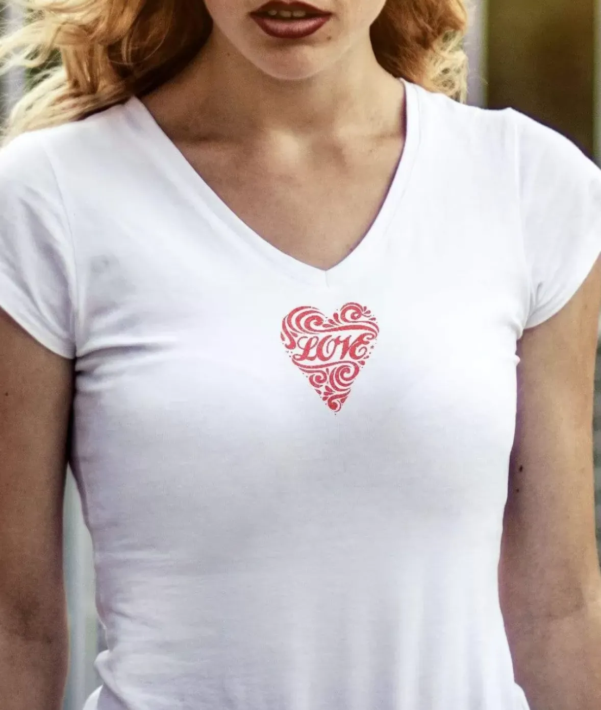 Nayked Apparel T-Shirts>Women'S Ridiculously Soft Deep V Graphic Tee | Love Script White