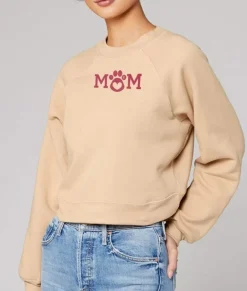 Nayked Apparel Tops>Women'S Ridiculously Soft Mid-Length Raglan Graphic Pullover | Mom Paw Print