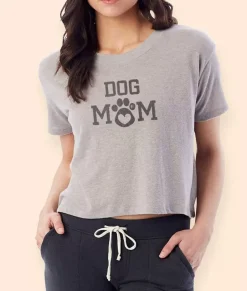 Nayked Apparel Tops>Women'S Ridiculously Soft Vintage Crop Graphic Tee | Dog Mom