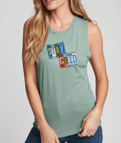Nayked Apparel Tops>Women'S Ridiculously Soft Festival Graphic Muscle Tank | Stay Gold