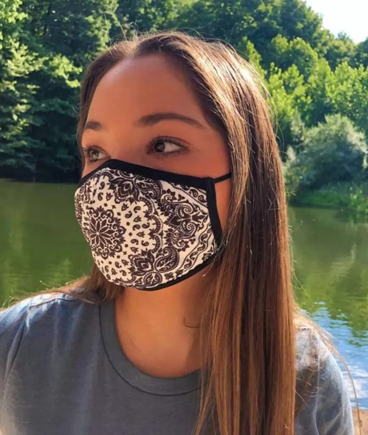 Nayked Apparel Accessories>Women'S Ridiculously Soft Bandana Print 2-Layer Face Mask With Adjustable Ear Loops White