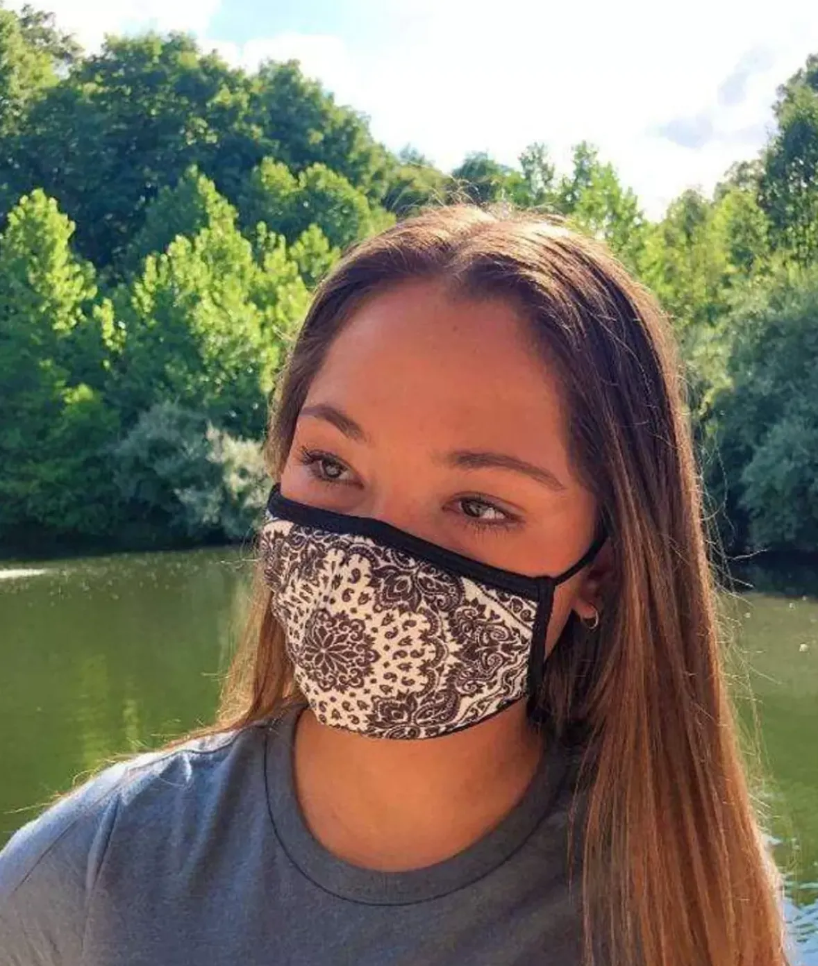 Nayked Apparel Accessories>Women'S Ridiculously Soft Bandana Print 2-Layer Face Mask With Adjustable Ear Loops White