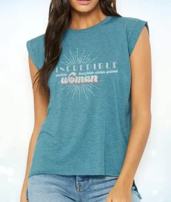 Nayked Apparel Tops>Women'S Ridiculously Soft Flowy Rolled Cuffs Graphic Muscle Tee | Incredible Woman
