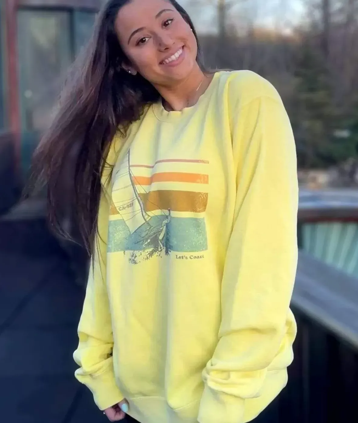 Nayked Apparel Hoodies & Sweatshirts>Women'S Ridiculously Soft Oversized Pigment-Dyed Graphic Sweatshirt | Sailboat Pigment Yellow