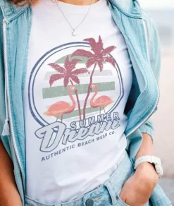 Nayked Apparel Tops>Women'S Ridiculously Soft 100% Cotton Graphic Tee | Summer Dream