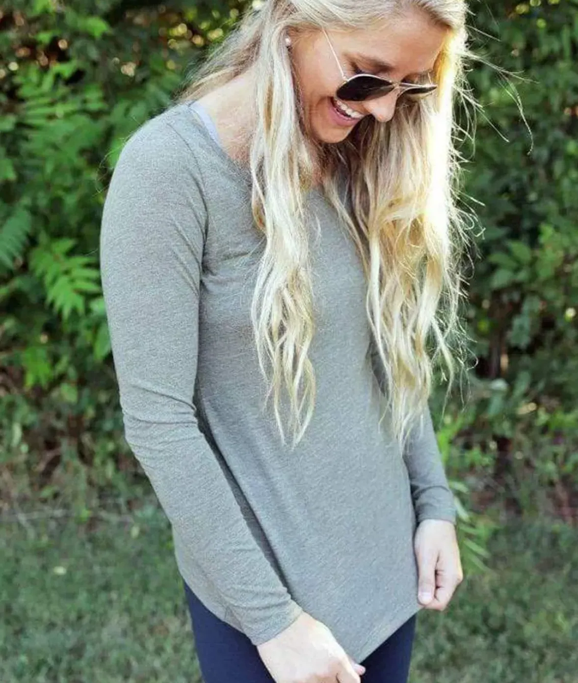 Nayked Apparel Tops>Women'S Ridiculously Soft Lightweight Long Sleeve Scoop-Neck T-Shirt