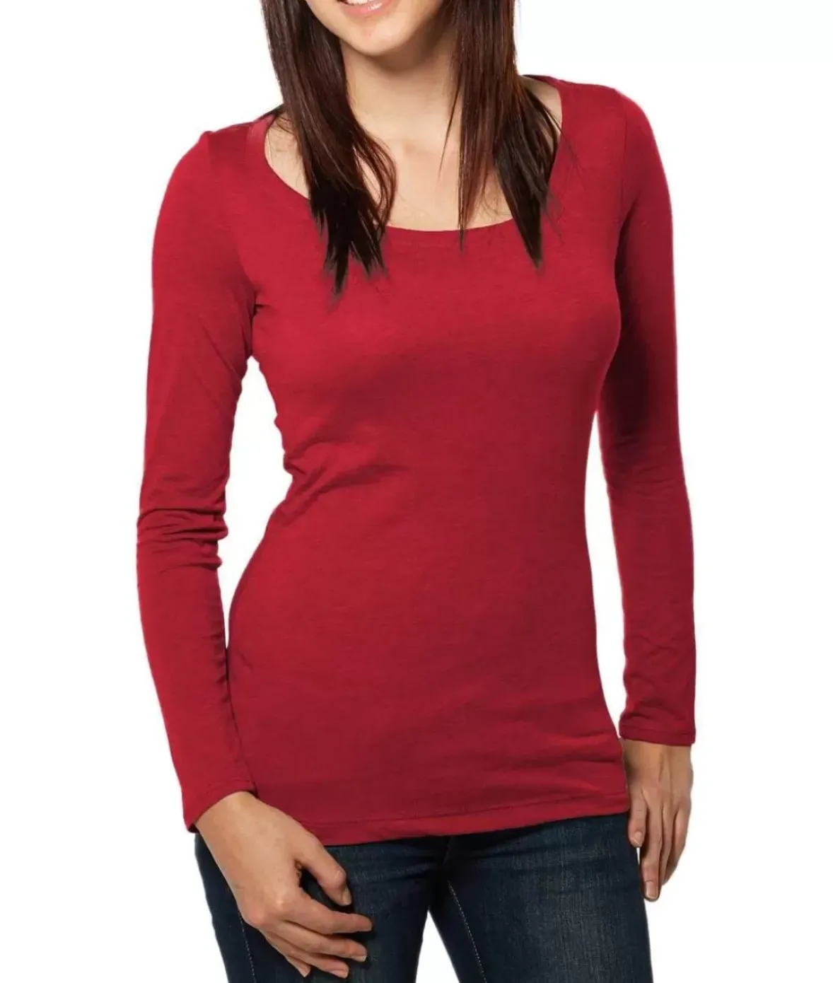 Nayked Apparel Tops>Women'S Ridiculously Soft Lightweight Long Sleeve Scoop-Neck T-Shirt