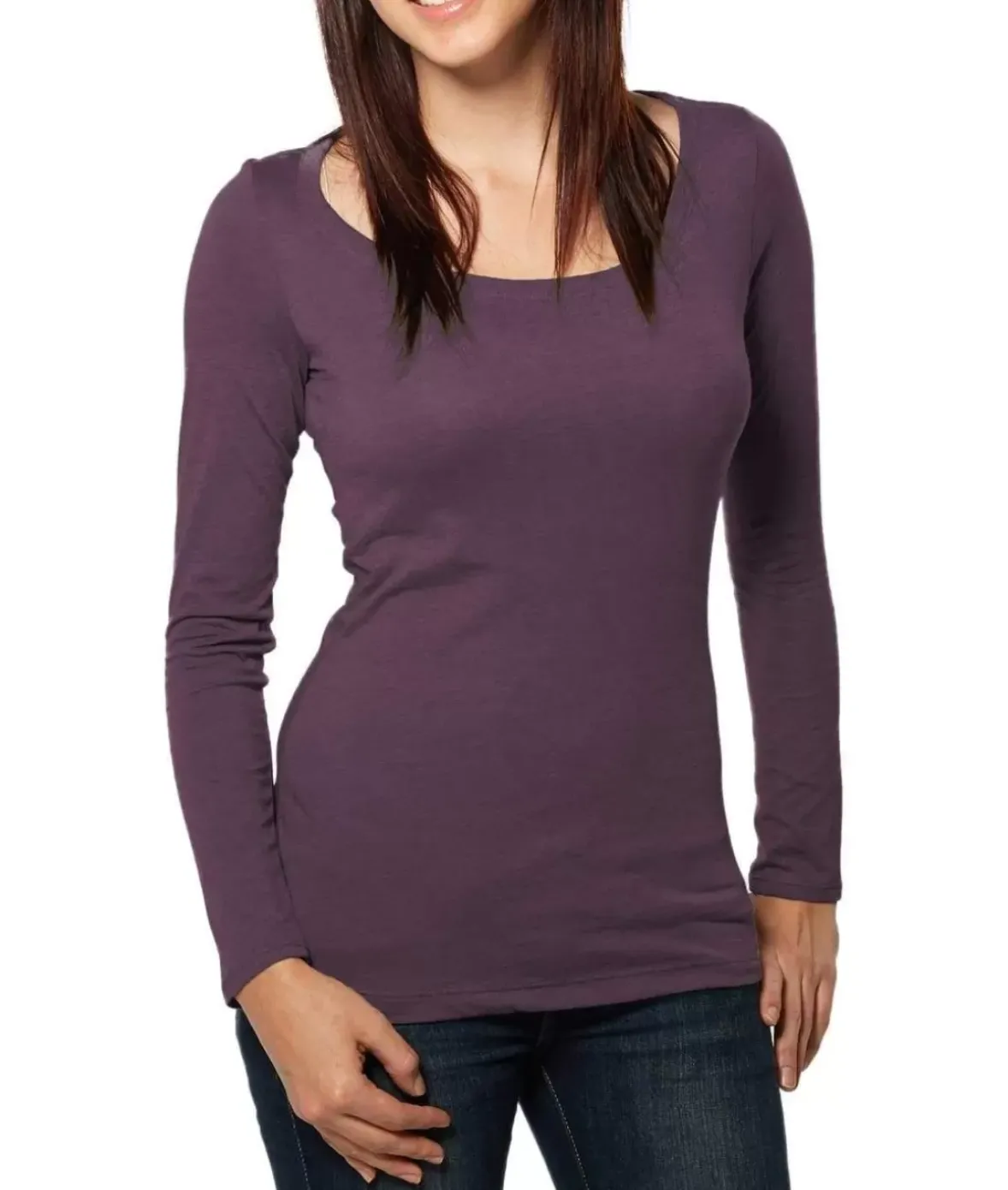 Nayked Apparel Tops>Women'S Ridiculously Soft Lightweight Long Sleeve Scoop-Neck T-Shirt