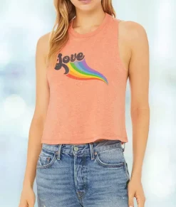 Nayked Apparel Tank Tops>Women'S Ridiculously Soft Cropped Graphic Racerback Tank | Love