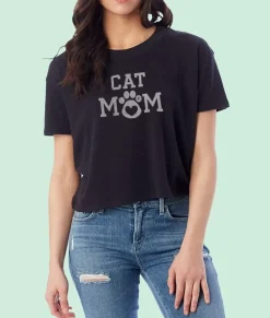 Nayked Apparel T-Shirts>Women'S Ridiculously Soft Vintage Crop Graphic Tee | Cat Mom