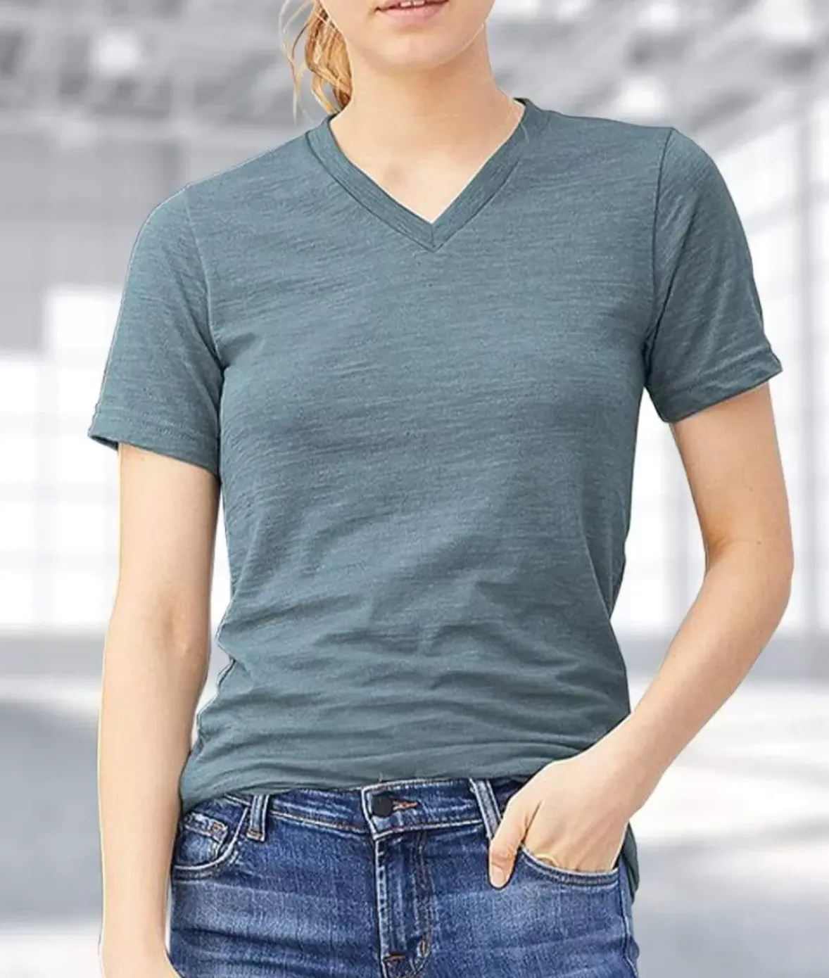 Nayked Apparel Tops>Women'S Short Sleeve Slub Jersey V-Neck T-Shirt