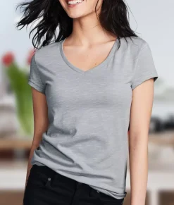 Nayked Apparel T-Shirts>Women'S Soft Lightweight Marled V-Neck T-Shirt