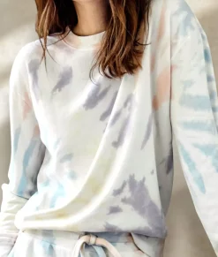 Nayked Apparel Hoodies & Sweatshirts>Women'S Soft Tie Dye Recycled Washed Terry Pullover Sweatshirt Spectrum Spiral Tie Dye