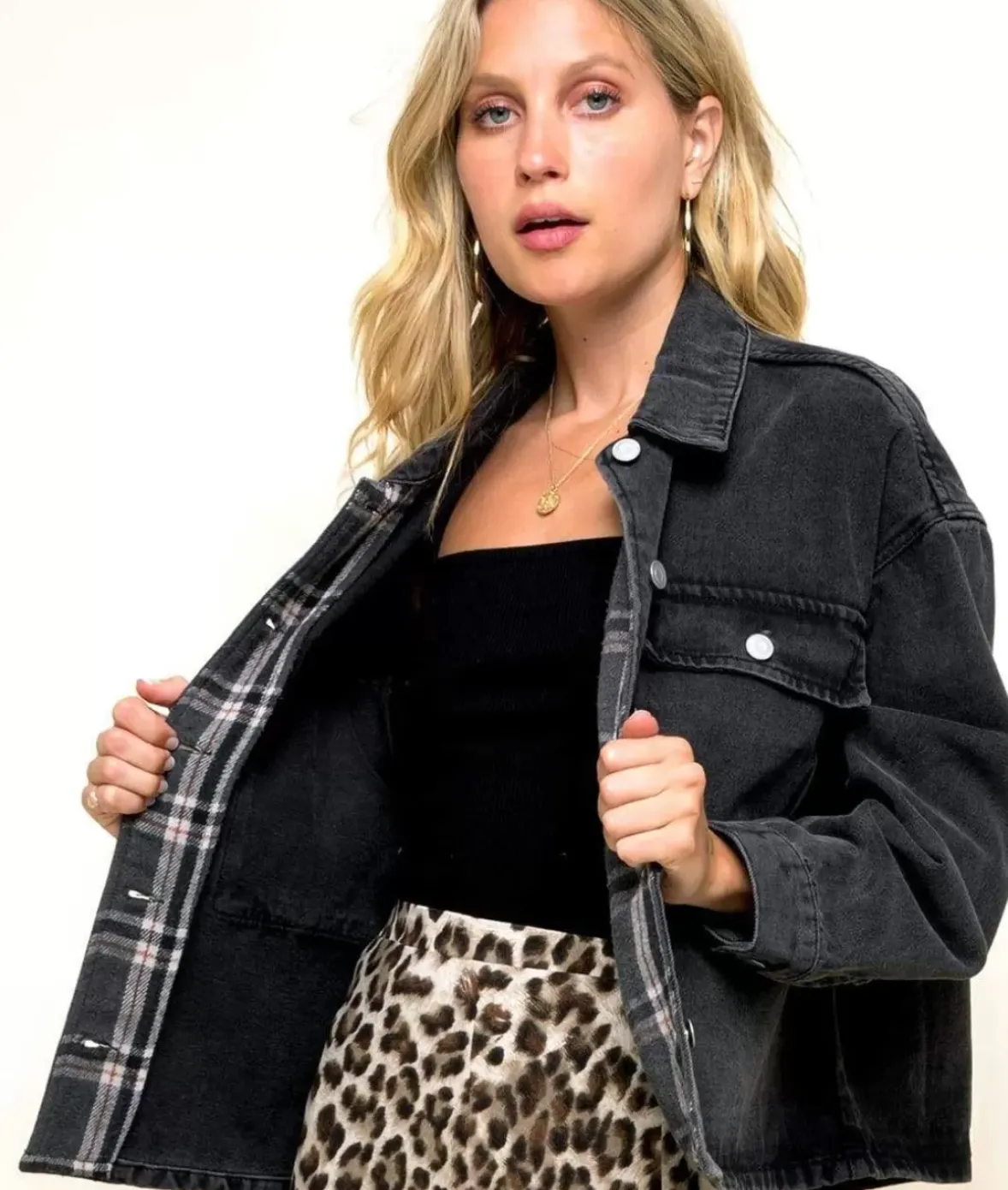 Nayked Apparel Outerwear>Women'S Vintage Washed Oversized Denim Jacket/Discontinued Black Denim